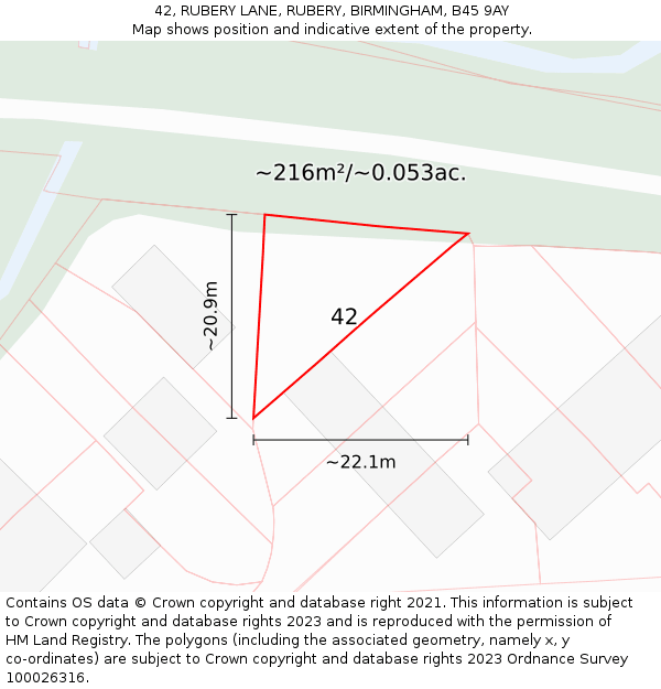 42, RUBERY LANE, RUBERY, BIRMINGHAM, B45 9AY: Plot and title map