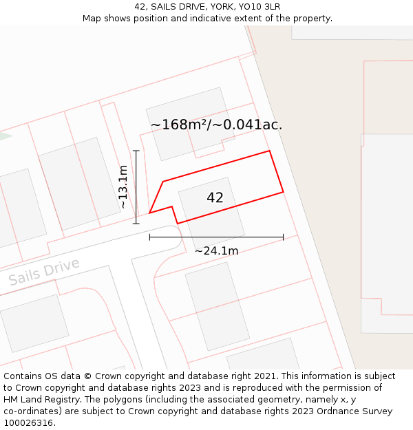 42, SAILS DRIVE, YORK, YO10 3LR: Plot and title map