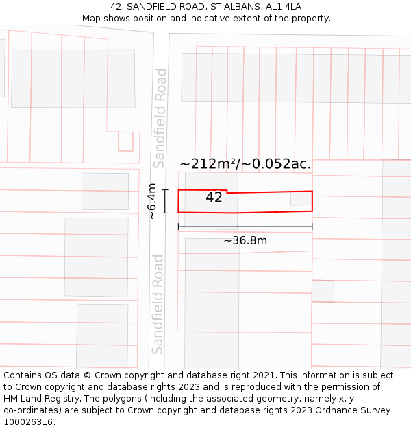 42, SANDFIELD ROAD, ST ALBANS, AL1 4LA: Plot and title map