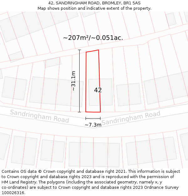 42, SANDRINGHAM ROAD, BROMLEY, BR1 5AS: Plot and title map