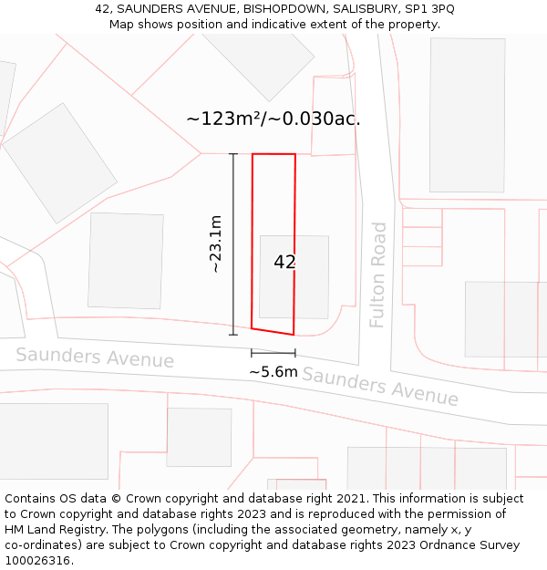 42, SAUNDERS AVENUE, BISHOPDOWN, SALISBURY, SP1 3PQ: Plot and title map