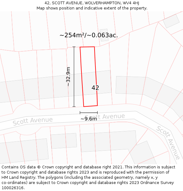 42, SCOTT AVENUE, WOLVERHAMPTON, WV4 4HJ: Plot and title map