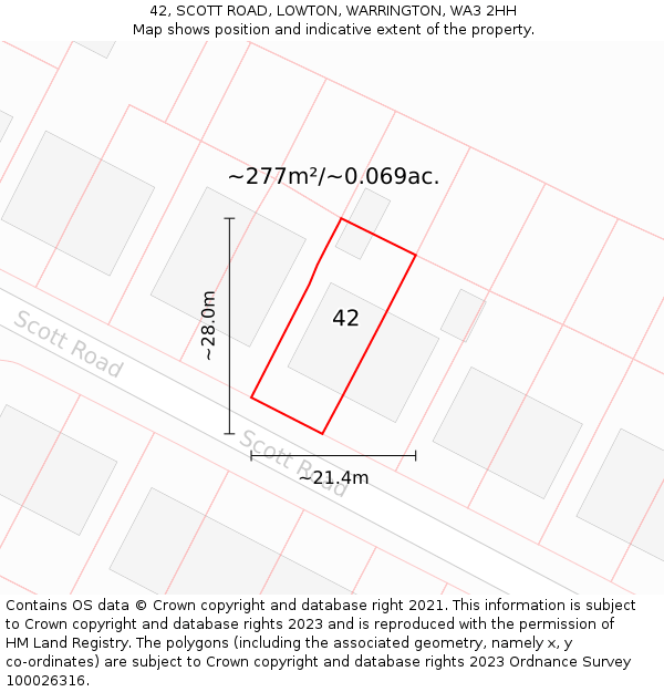 42, SCOTT ROAD, LOWTON, WARRINGTON, WA3 2HH: Plot and title map