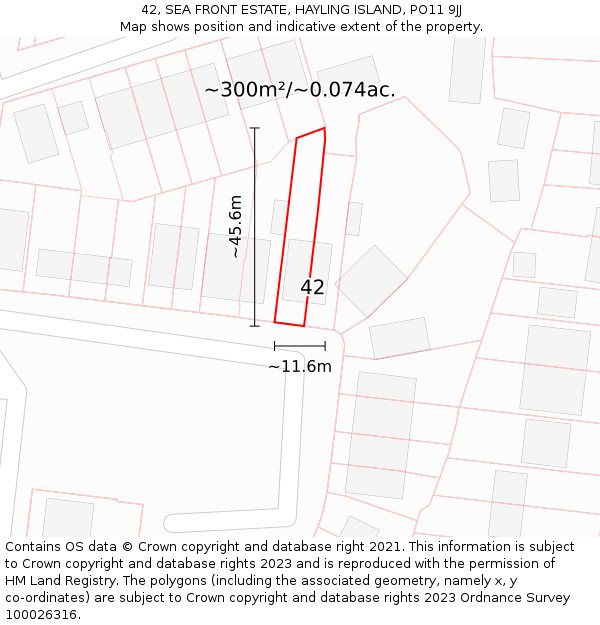 42, SEA FRONT ESTATE, HAYLING ISLAND, PO11 9JJ: Plot and title map