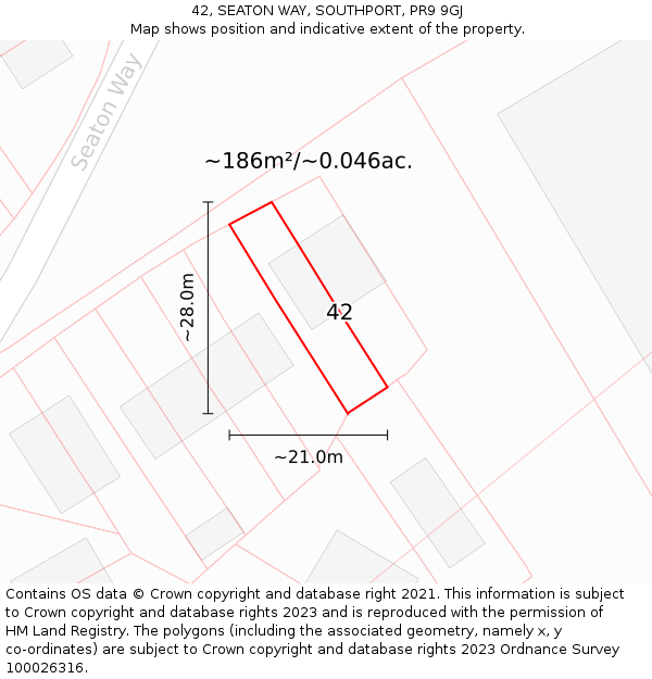 42, SEATON WAY, SOUTHPORT, PR9 9GJ: Plot and title map