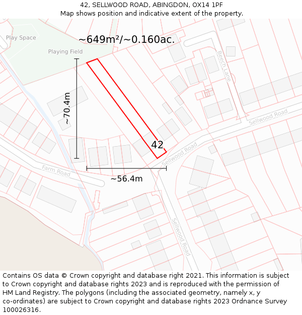42, SELLWOOD ROAD, ABINGDON, OX14 1PF: Plot and title map