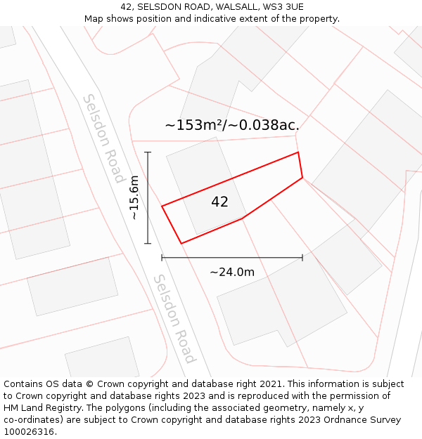 42, SELSDON ROAD, WALSALL, WS3 3UE: Plot and title map