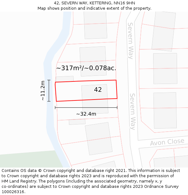 42, SEVERN WAY, KETTERING, NN16 9HN: Plot and title map