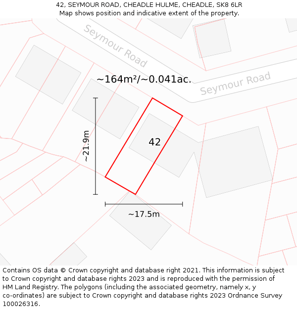 42, SEYMOUR ROAD, CHEADLE HULME, CHEADLE, SK8 6LR: Plot and title map