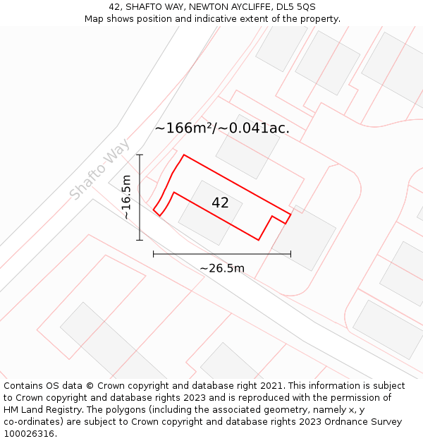 42, SHAFTO WAY, NEWTON AYCLIFFE, DL5 5QS: Plot and title map