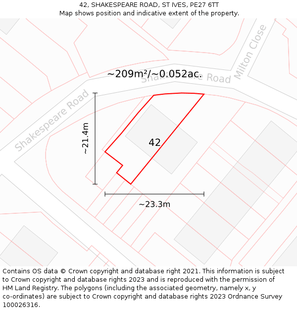 42, SHAKESPEARE ROAD, ST IVES, PE27 6TT: Plot and title map
