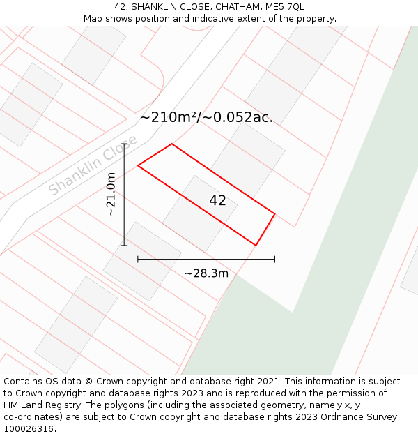 42, SHANKLIN CLOSE, CHATHAM, ME5 7QL: Plot and title map