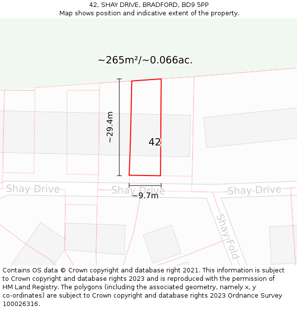 42, SHAY DRIVE, BRADFORD, BD9 5PP: Plot and title map