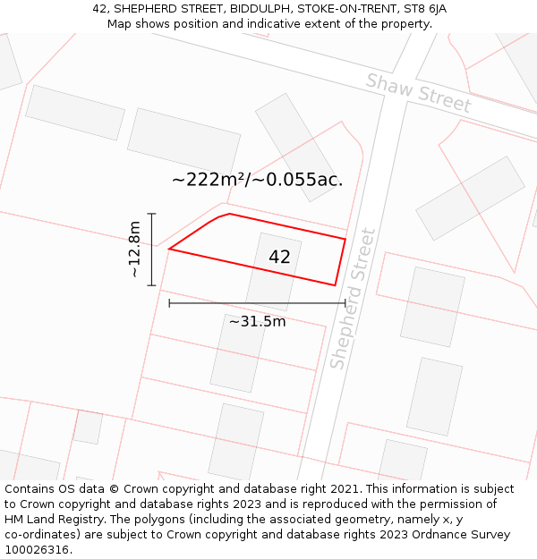 42, SHEPHERD STREET, BIDDULPH, STOKE-ON-TRENT, ST8 6JA: Plot and title map