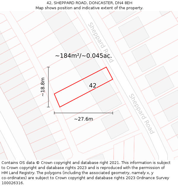 42, SHEPPARD ROAD, DONCASTER, DN4 8EH: Plot and title map