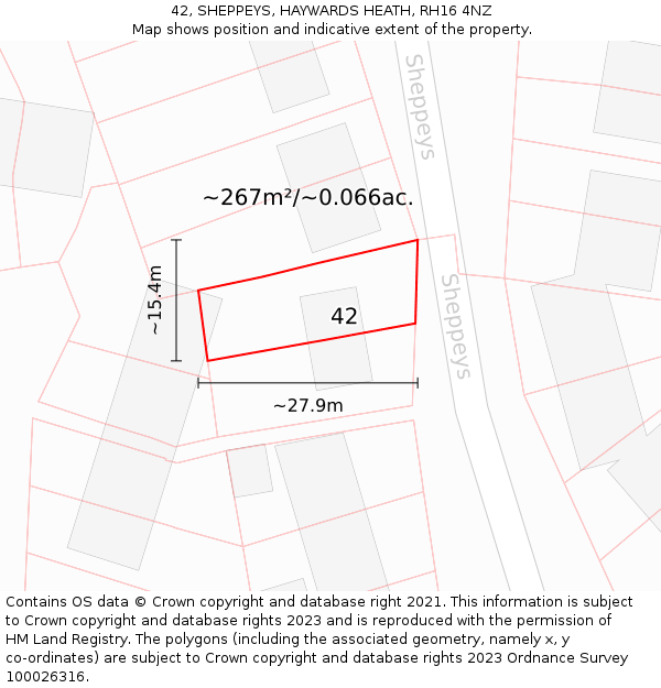 42, SHEPPEYS, HAYWARDS HEATH, RH16 4NZ: Plot and title map