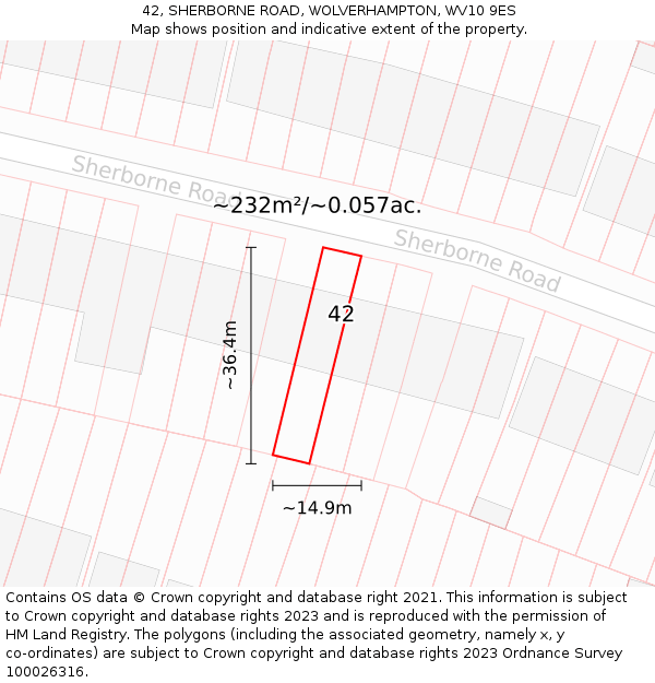 42, SHERBORNE ROAD, WOLVERHAMPTON, WV10 9ES: Plot and title map