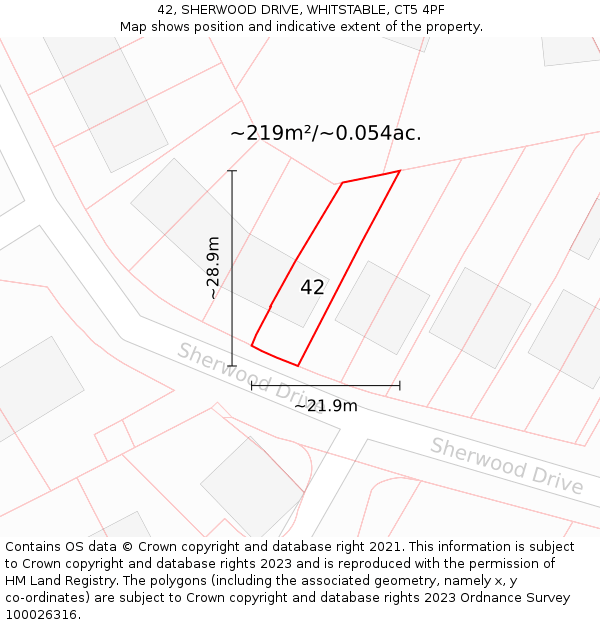 42, SHERWOOD DRIVE, WHITSTABLE, CT5 4PF: Plot and title map