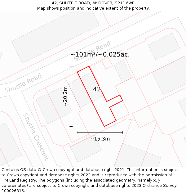 42, SHUTTLE ROAD, ANDOVER, SP11 6WR: Plot and title map
