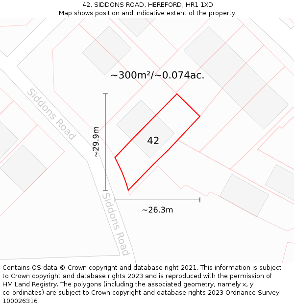 42, SIDDONS ROAD, HEREFORD, HR1 1XD: Plot and title map