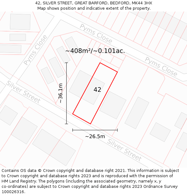 42, SILVER STREET, GREAT BARFORD, BEDFORD, MK44 3HX: Plot and title map