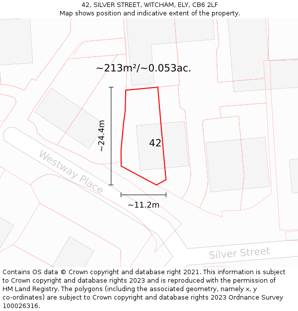 42, SILVER STREET, WITCHAM, ELY, CB6 2LF: Plot and title map