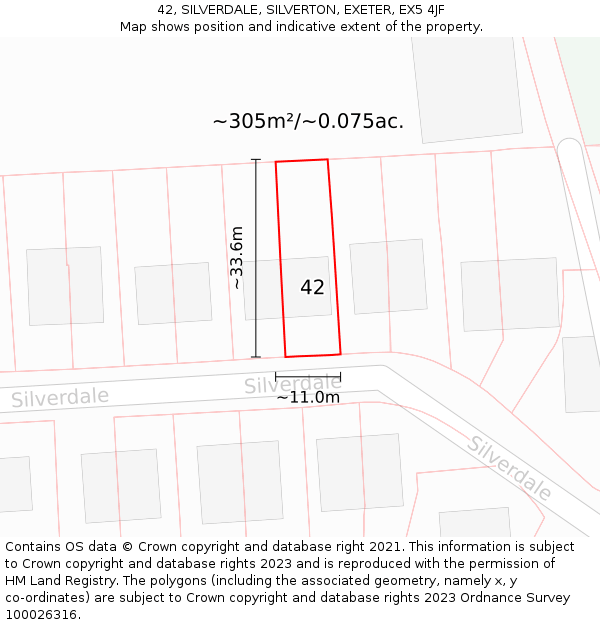 42, SILVERDALE, SILVERTON, EXETER, EX5 4JF: Plot and title map