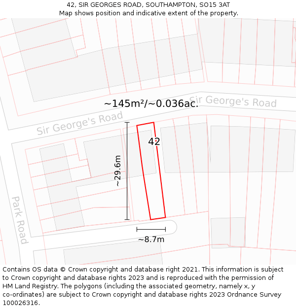 42, SIR GEORGES ROAD, SOUTHAMPTON, SO15 3AT: Plot and title map