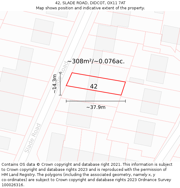 42, SLADE ROAD, DIDCOT, OX11 7AT: Plot and title map