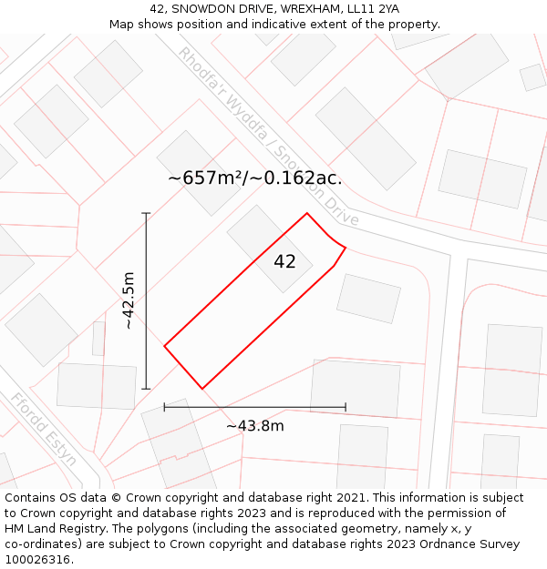 42, SNOWDON DRIVE, WREXHAM, LL11 2YA: Plot and title map