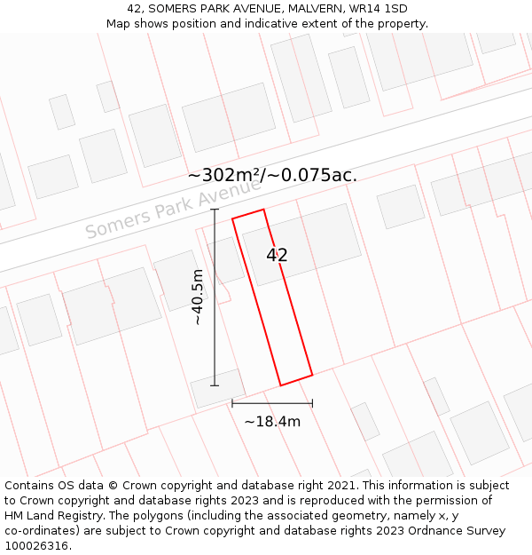 42, SOMERS PARK AVENUE, MALVERN, WR14 1SD: Plot and title map