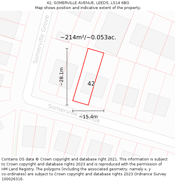 42, SOMERVILLE AVENUE, LEEDS, LS14 6BG: Plot and title map