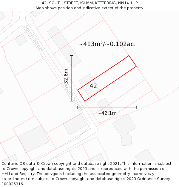 42, SOUTH STREET, ISHAM, KETTERING, NN14 1HP: Plot and title map