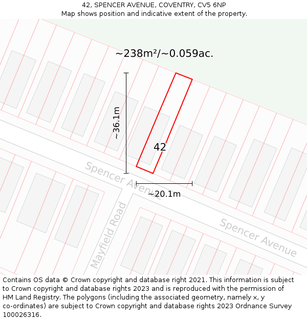 42, SPENCER AVENUE, COVENTRY, CV5 6NP: Plot and title map