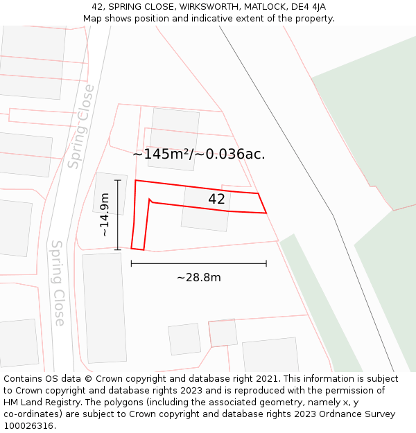 42, SPRING CLOSE, WIRKSWORTH, MATLOCK, DE4 4JA: Plot and title map