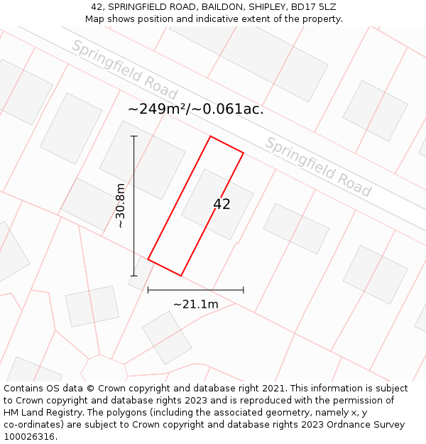 42, SPRINGFIELD ROAD, BAILDON, SHIPLEY, BD17 5LZ: Plot and title map