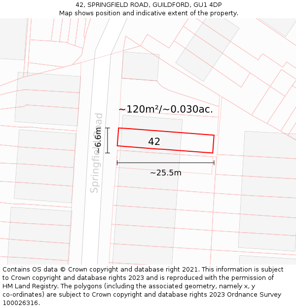 42, SPRINGFIELD ROAD, GUILDFORD, GU1 4DP: Plot and title map