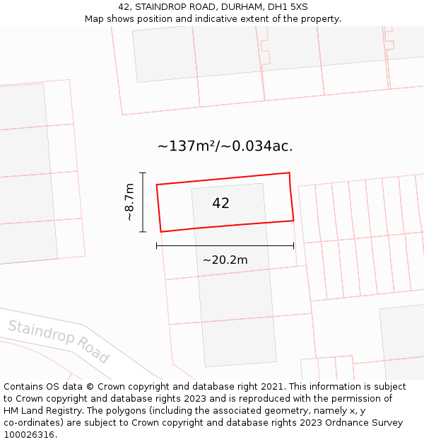 42, STAINDROP ROAD, DURHAM, DH1 5XS: Plot and title map