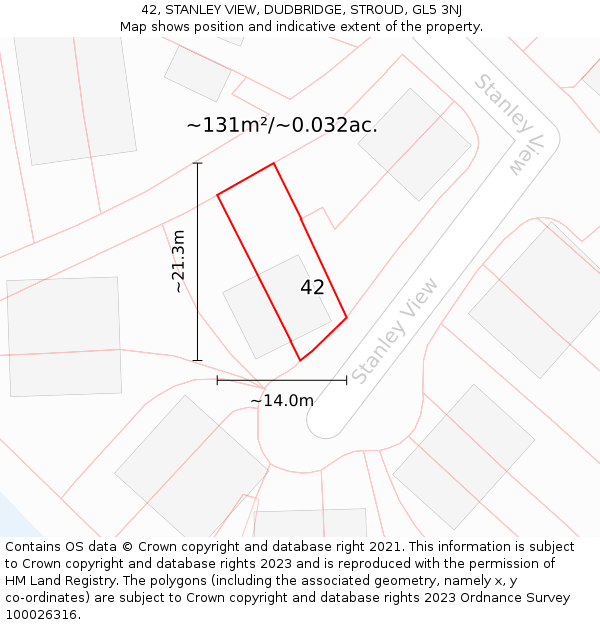 42, STANLEY VIEW, DUDBRIDGE, STROUD, GL5 3NJ: Plot and title map