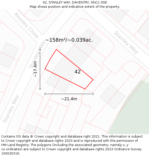 42, STANLEY WAY, DAVENTRY, NN11 0SE: Plot and title map