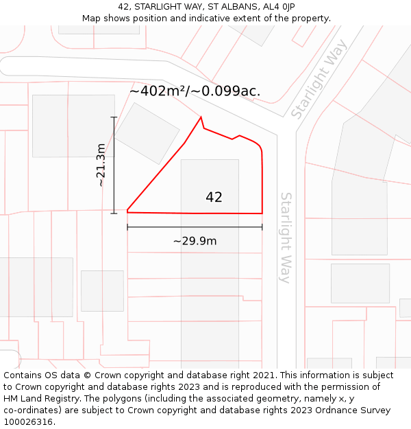 42, STARLIGHT WAY, ST ALBANS, AL4 0JP: Plot and title map