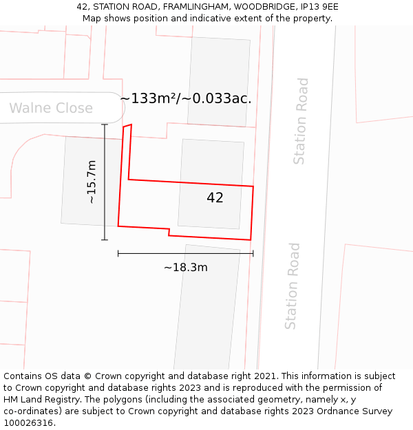 42, STATION ROAD, FRAMLINGHAM, WOODBRIDGE, IP13 9EE: Plot and title map