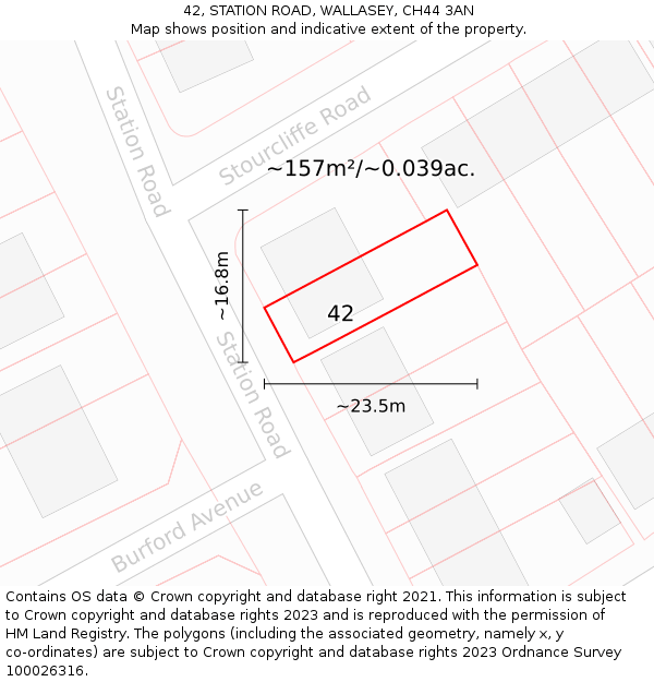 42, STATION ROAD, WALLASEY, CH44 3AN: Plot and title map