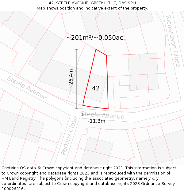 42, STEELE AVENUE, GREENHITHE, DA9 9PH: Plot and title map