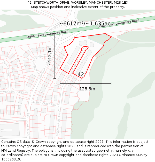 42, STETCHWORTH DRIVE, WORSLEY, MANCHESTER, M28 1EX: Plot and title map