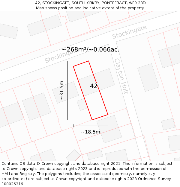 42, STOCKINGATE, SOUTH KIRKBY, PONTEFRACT, WF9 3RD: Plot and title map