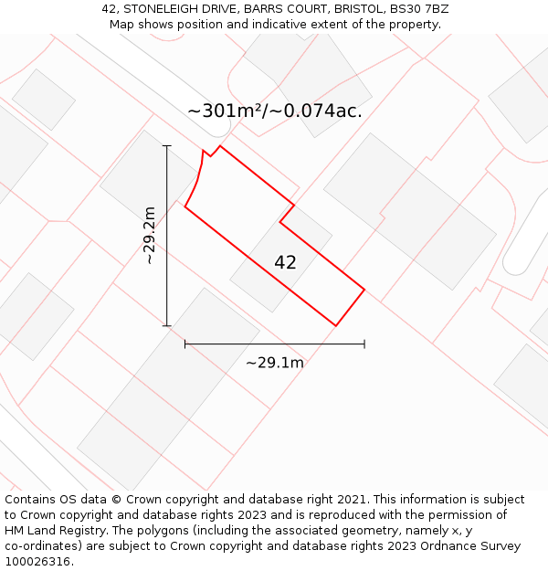 42, STONELEIGH DRIVE, BARRS COURT, BRISTOL, BS30 7BZ: Plot and title map
