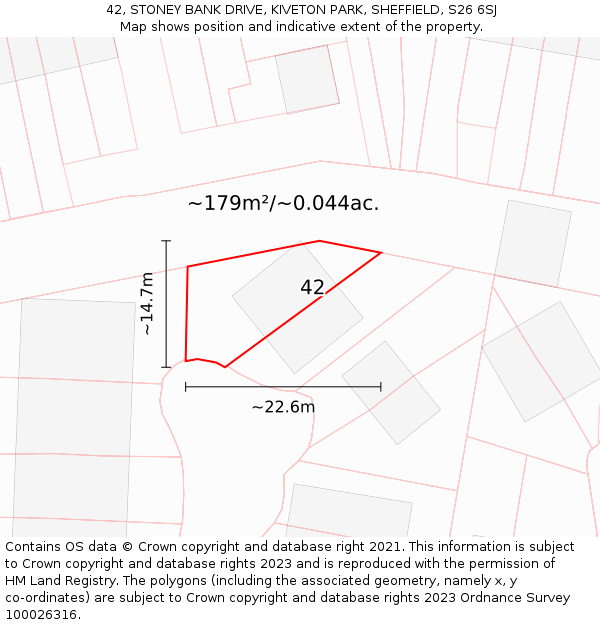 42, STONEY BANK DRIVE, KIVETON PARK, SHEFFIELD, S26 6SJ: Plot and title map