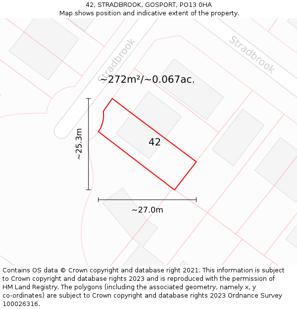 42, STRADBROOK, GOSPORT, PO13 0HA: Plot and title map