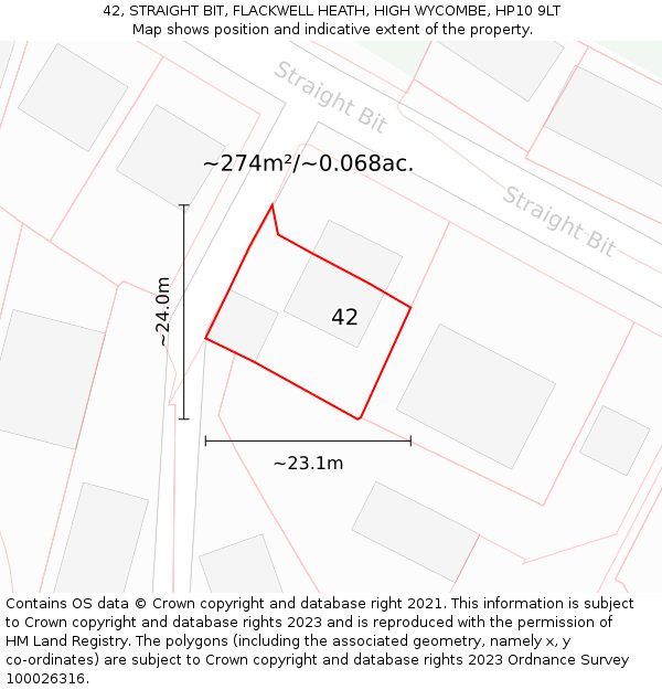 42, STRAIGHT BIT, FLACKWELL HEATH, HIGH WYCOMBE, HP10 9LT: Plot and title map